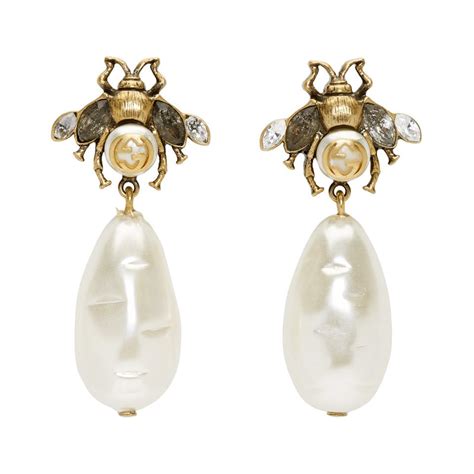 gucci bee earrings|gucci pearl drop earrings.